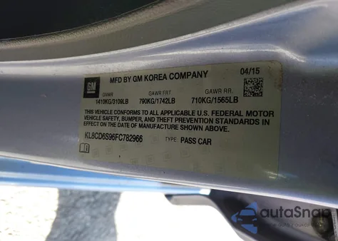 2015 Chevrolet Spark 1Lt Cvt из США, поврежденный, VIN KL8CD6S96FC782966